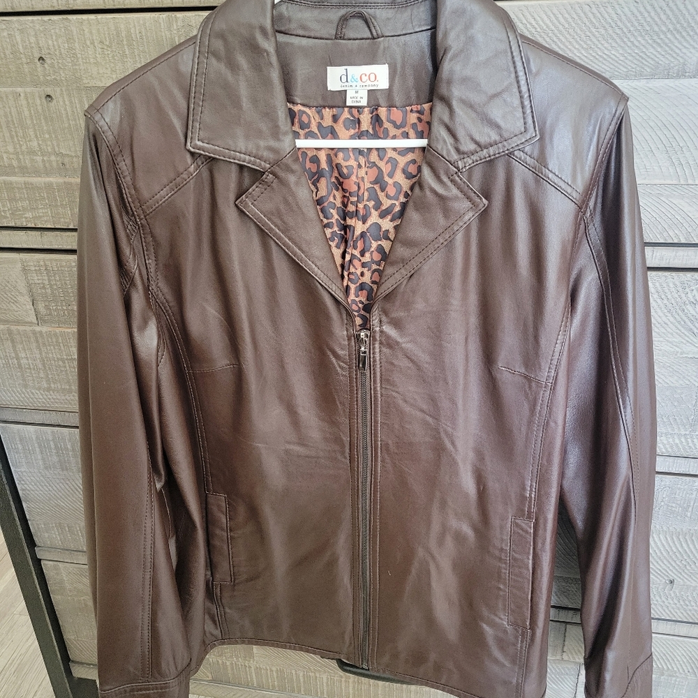 Genuine Brown Leather Jachet By D And CO, Size M